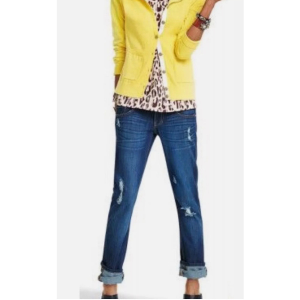 Cabi Slim‎ Boyfriend Distressed Jeans 30 W 32 I Size 4 Dark Wash Blue Denim 3045